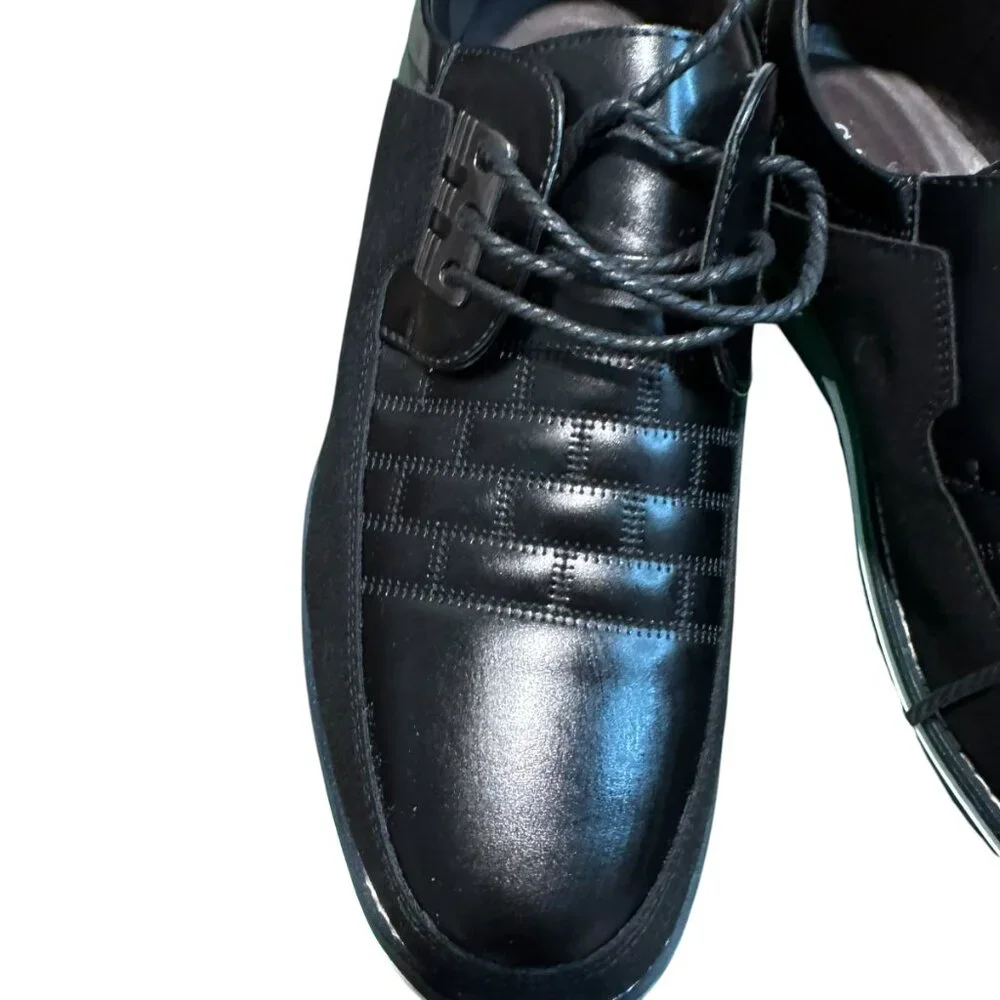 Gatsby Shoes Mens Black Faux Leather Oxford Derby Lace Up Orthopedic Siz…